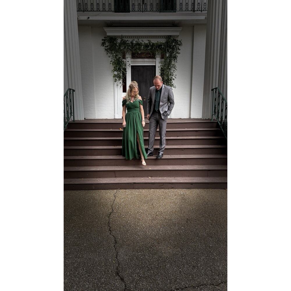 Tearmeily Emerald Green Chiffon Off Shoulder Corset Back Bridesmaids Dress sz 4 - Picture 6 of 10